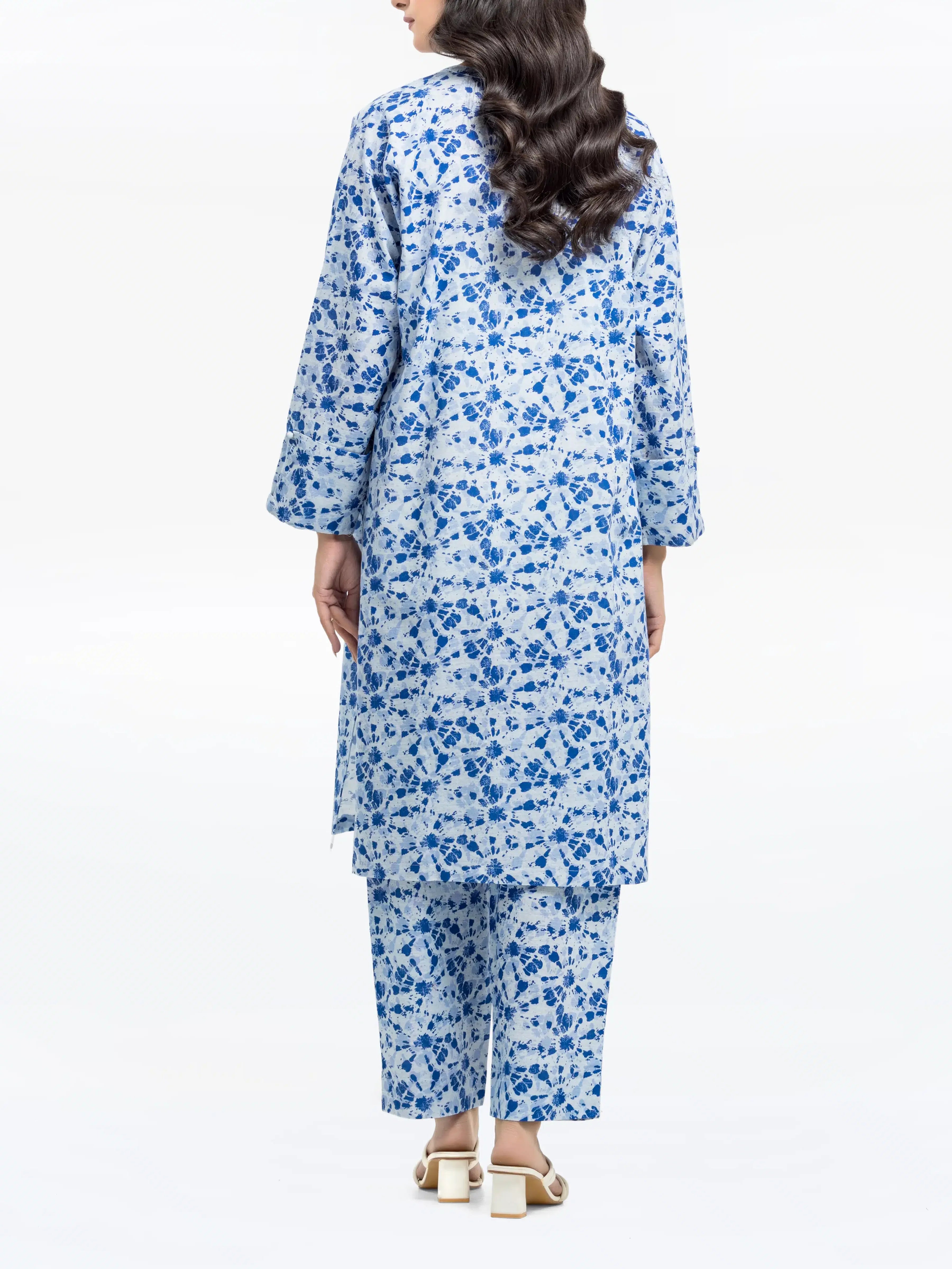 Edenrobe Pret 2Pc Printed Khaddar Co-Ord Set in Blue Floral Design