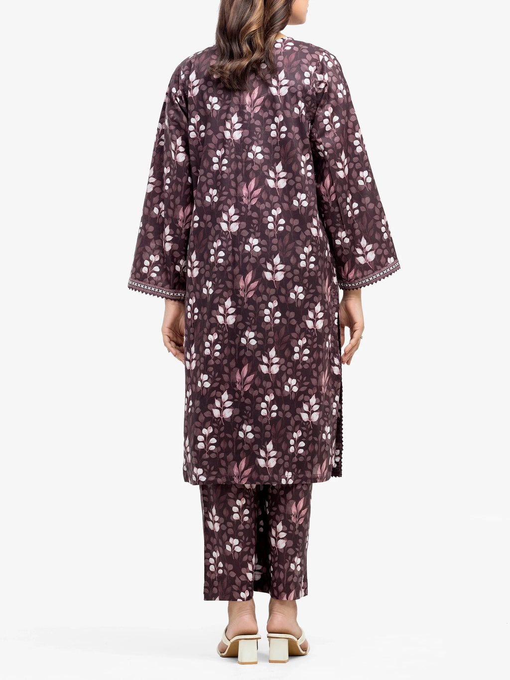 Edenrobe Pret 2Pc Printed Cambric Co-Ord Set in Plum Floral Design