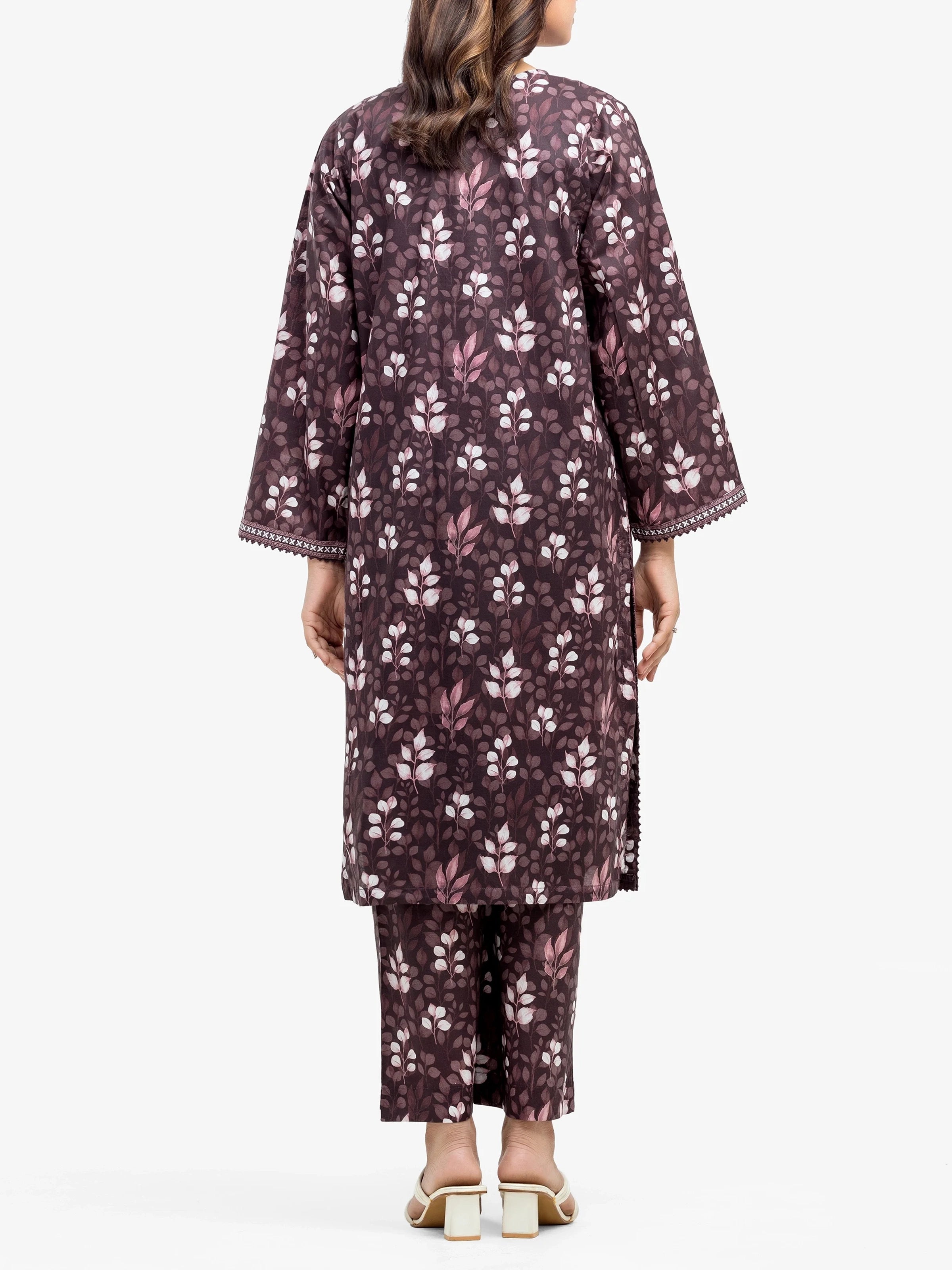 Edenrobe Pret 2Pc Printed Cambric Co-Ord Set in Plum Floral Design
