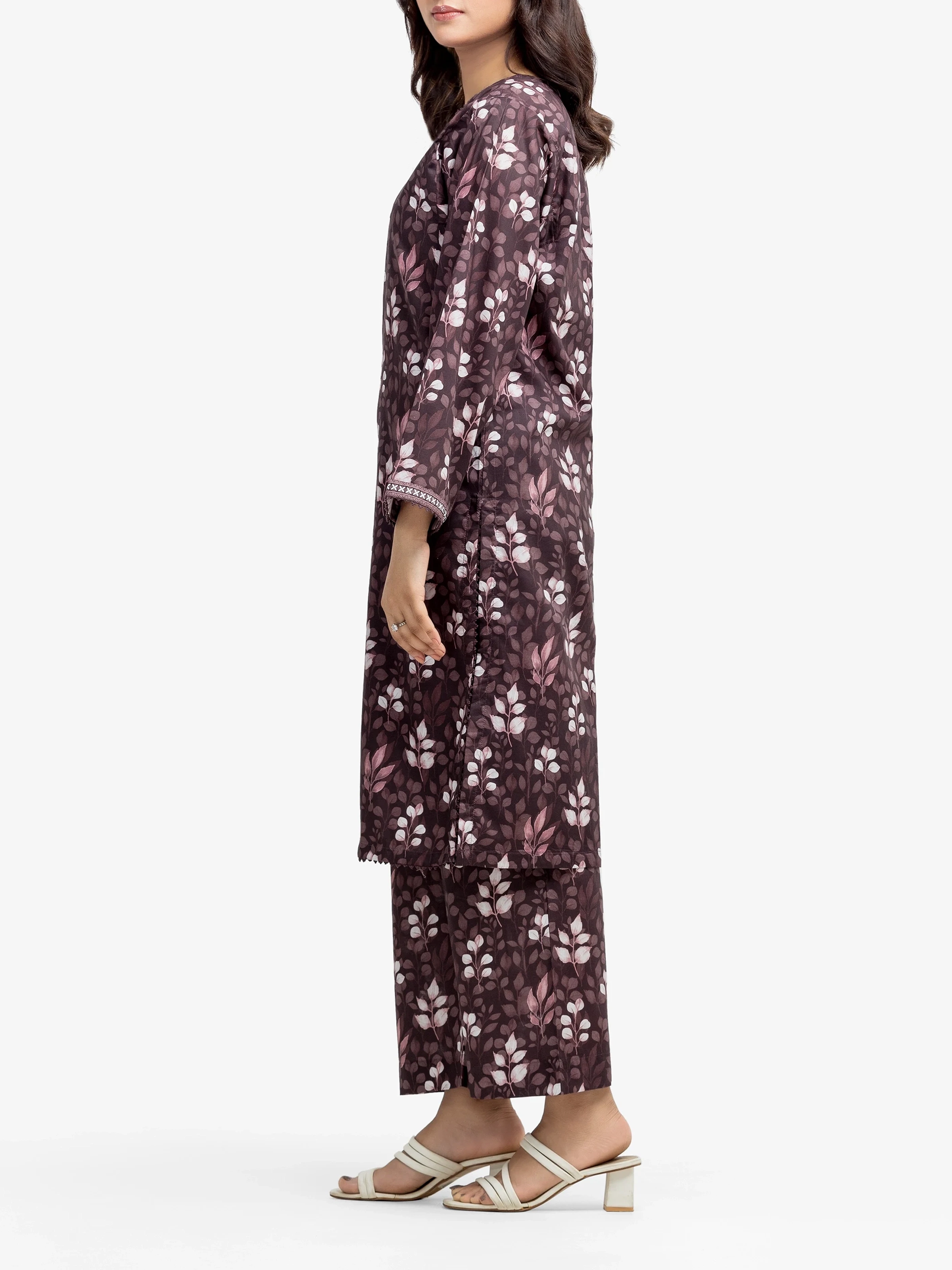 Edenrobe Pret 2Pc Printed Cambric Co-Ord Set in Plum Floral Design