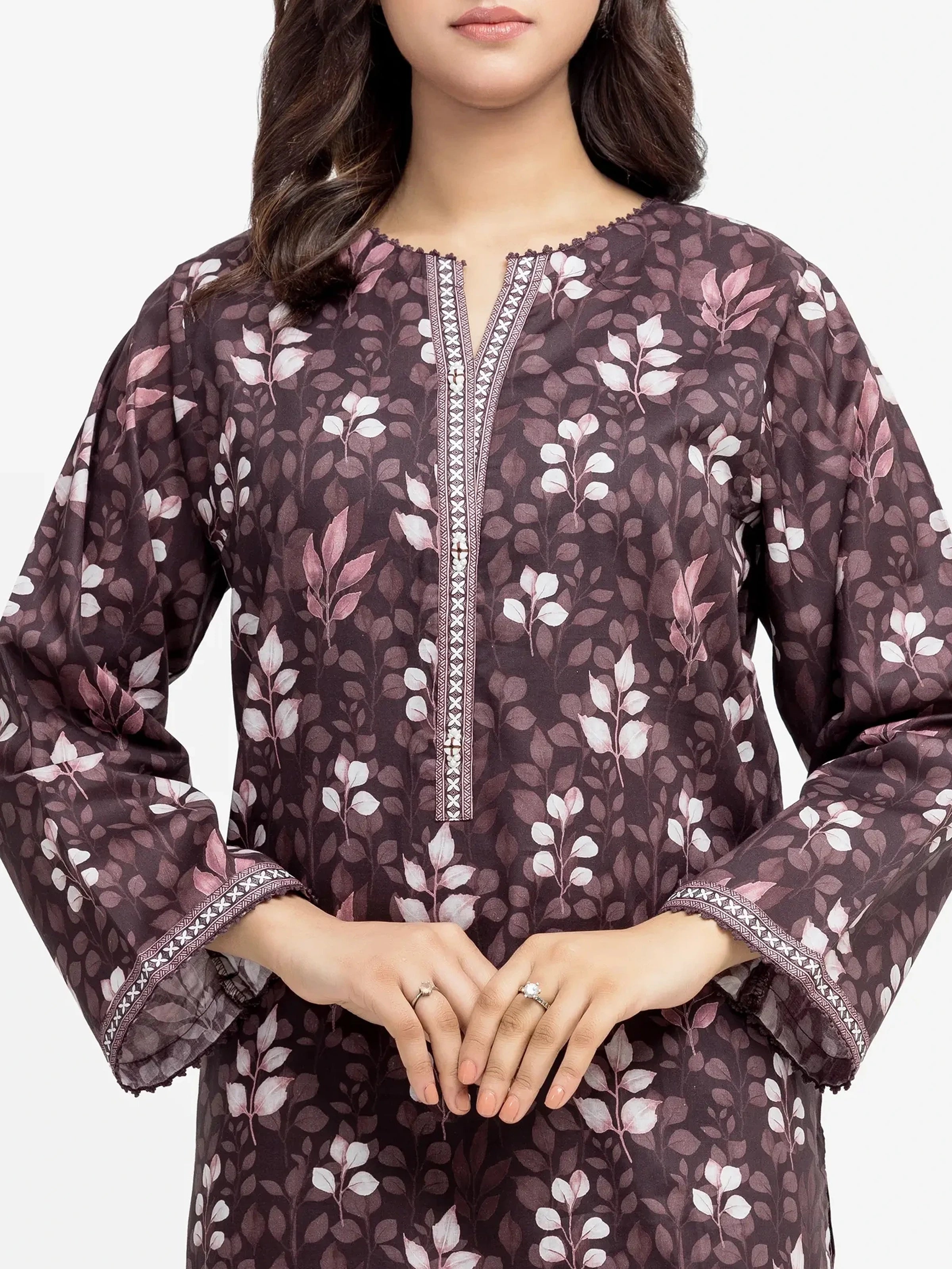 Edenrobe Pret 2Pc Printed Cambric Co-Ord Set in Plum Floral Design