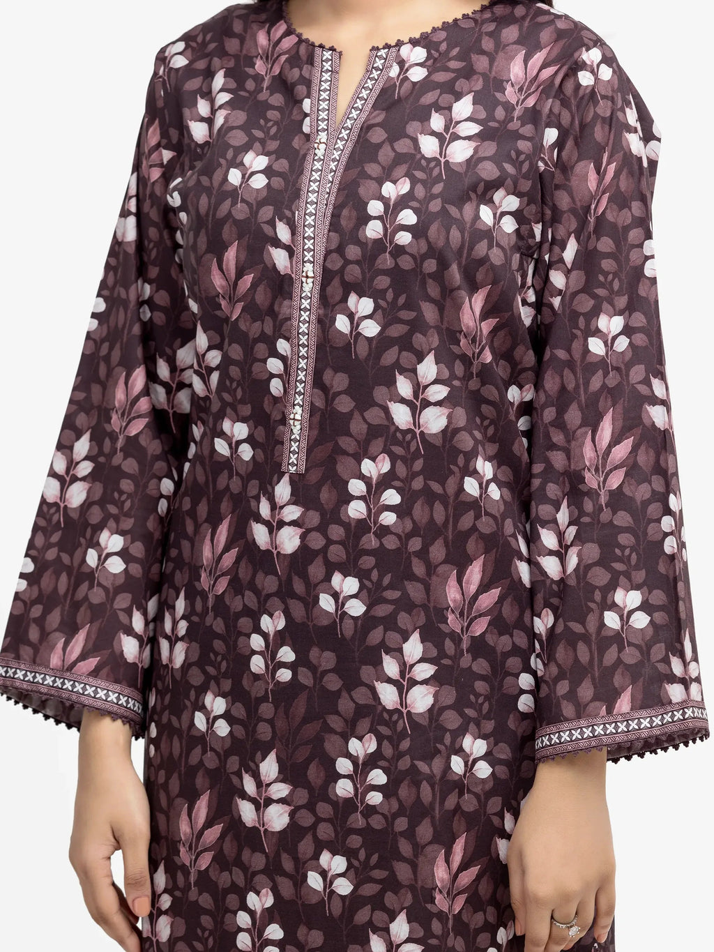 Edenrobe Pret 2Pc Printed Cambric Co-Ord Set in Plum Floral Design