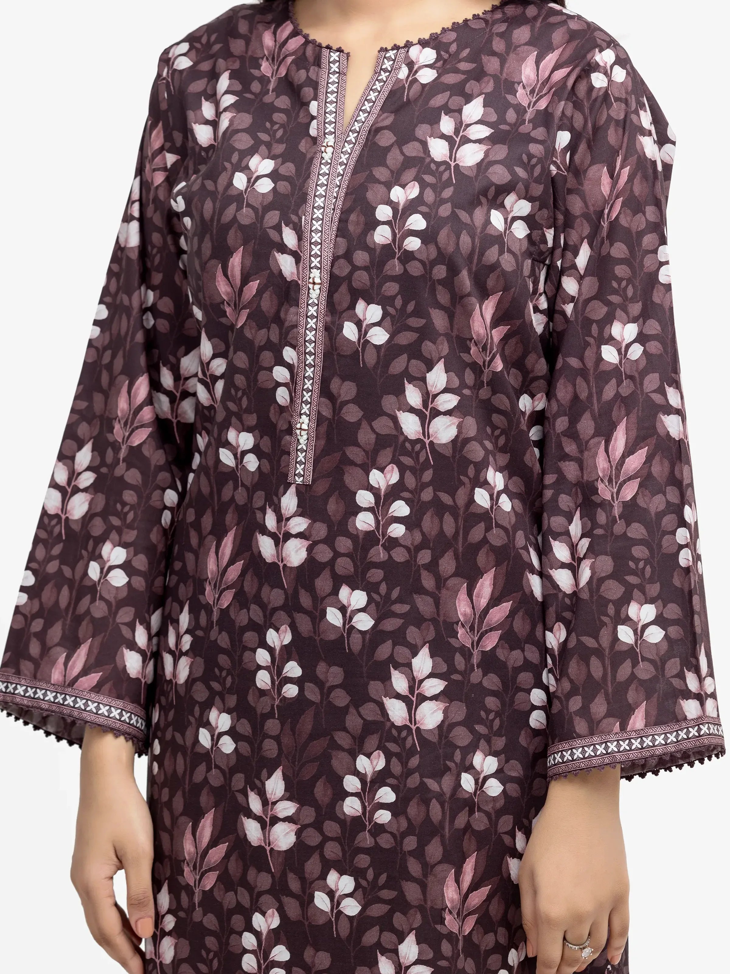 Edenrobe Pret 2Pc Printed Cambric Co-Ord Set in Plum Floral Design