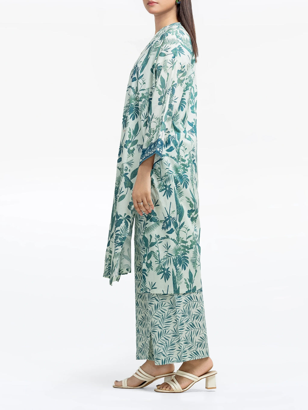 Edenrobe Pret 2Pc Printed Cambric Shirt Trouser in Green Leaf Pattern