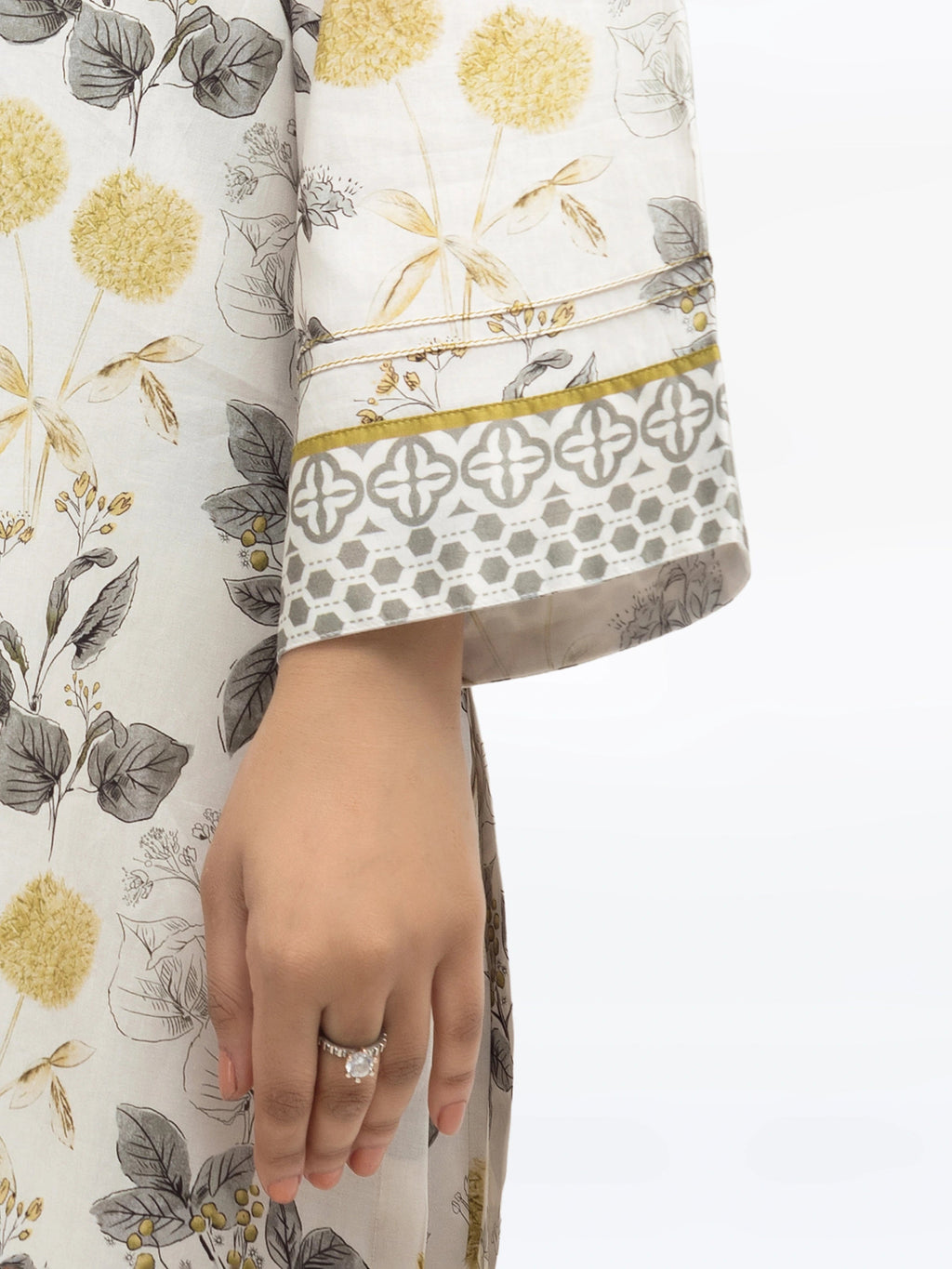 Edenrobe Pret 2Pc Printed Cambric Cream Co-Ord Set in Floral Design