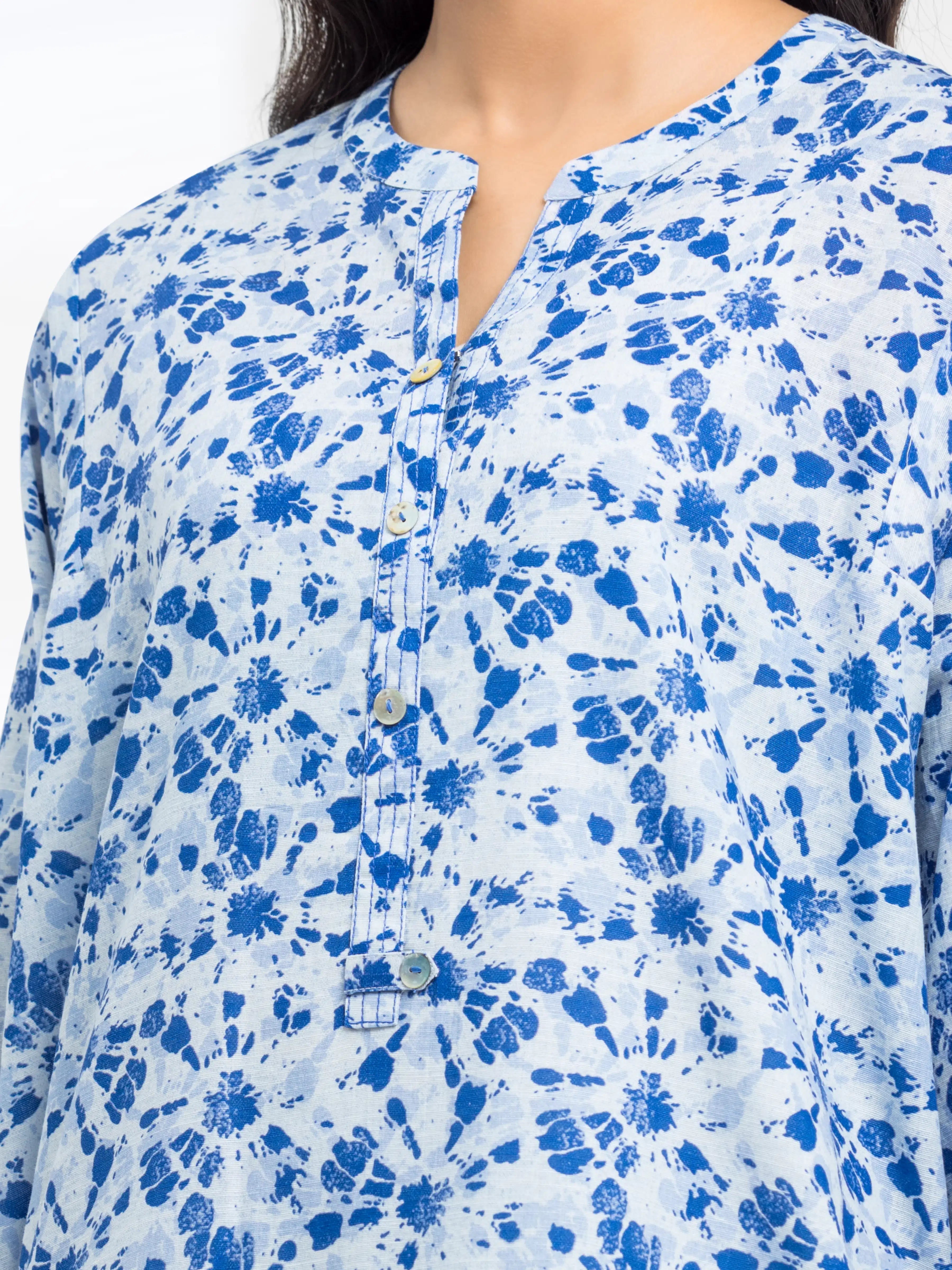 Edenrobe Pret 2Pc Printed Khaddar Co-Ord Set in Blue Floral Design