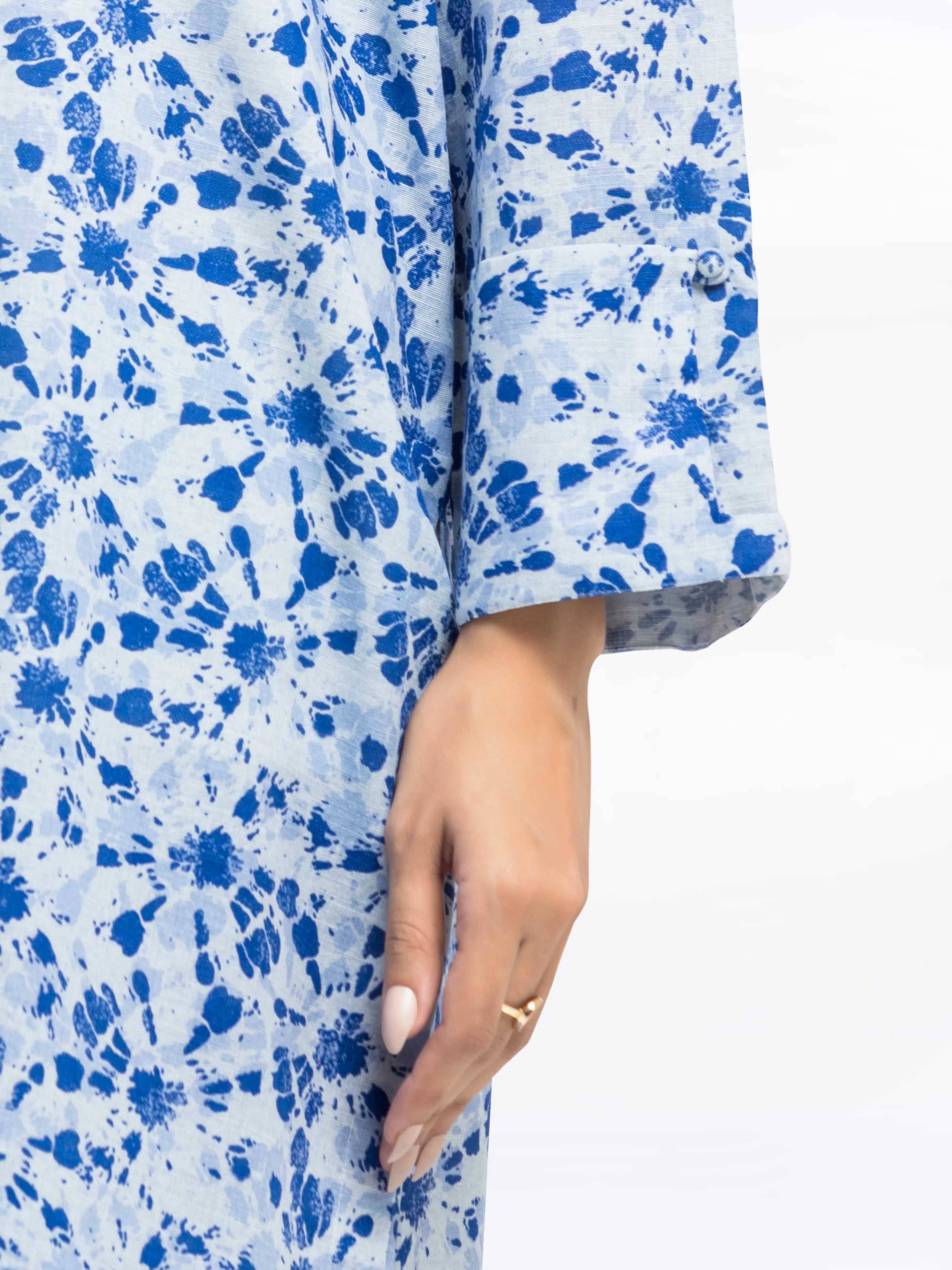 Edenrobe Pret 2Pc Printed Khaddar Co-Ord Set in Blue Floral Design