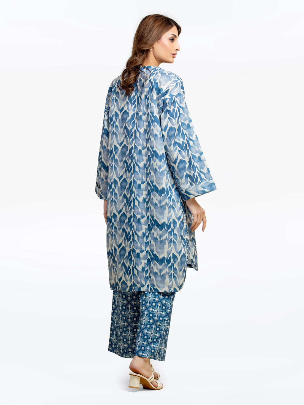 Edenrobe Pret 2Pc Printed Cambric Shirt Trouser in Blue Patterned Design