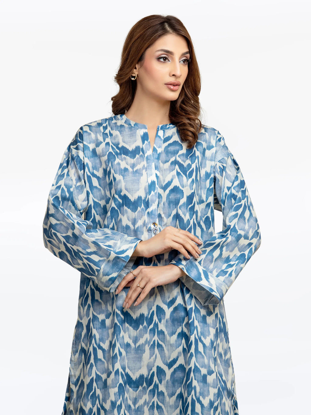 Edenrobe Pret 2Pc Printed Cambric Shirt Trouser in Blue Patterned Design