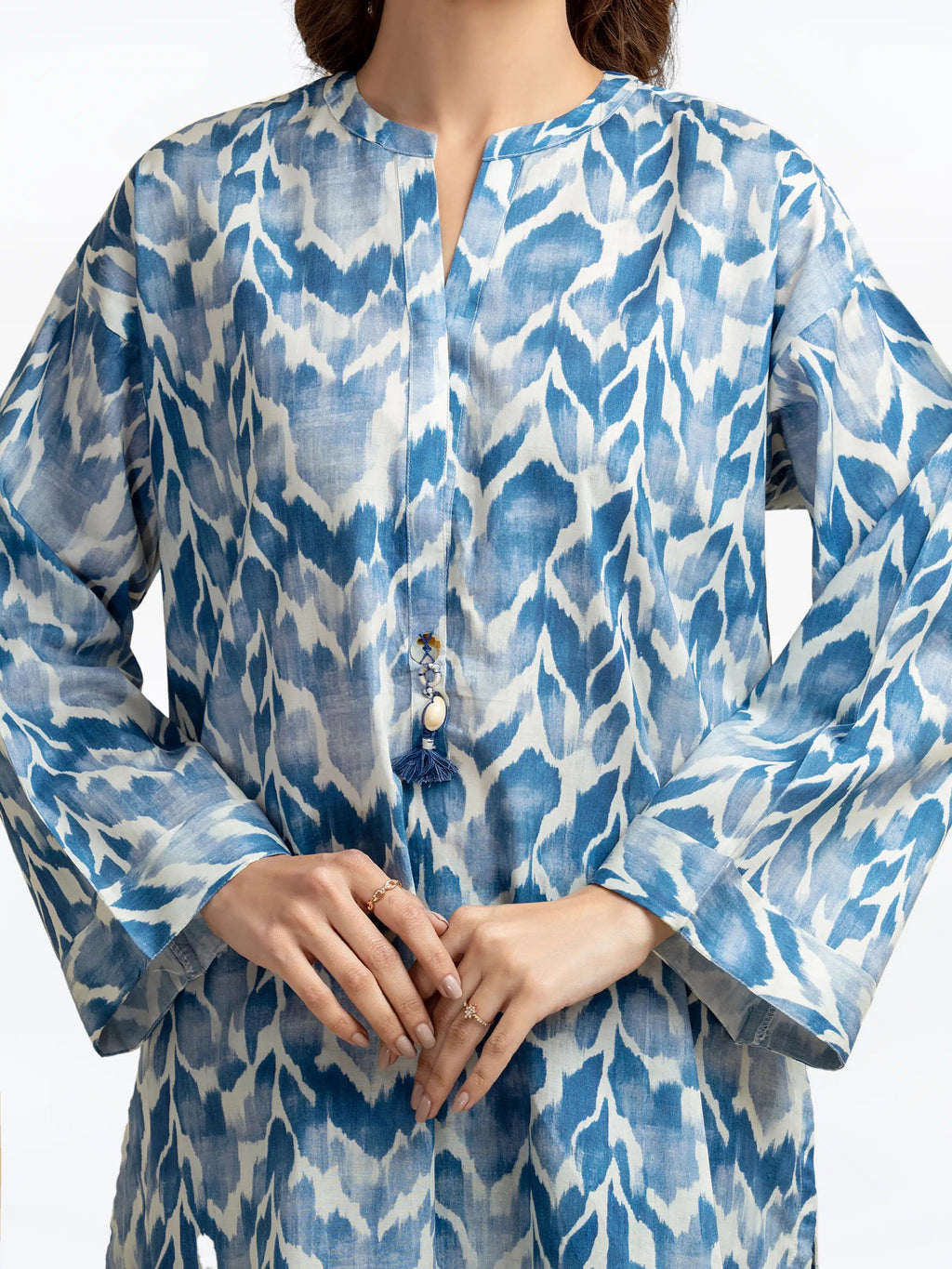 Edenrobe Pret 2Pc Printed Cambric Shirt Trouser in Blue Patterned Design