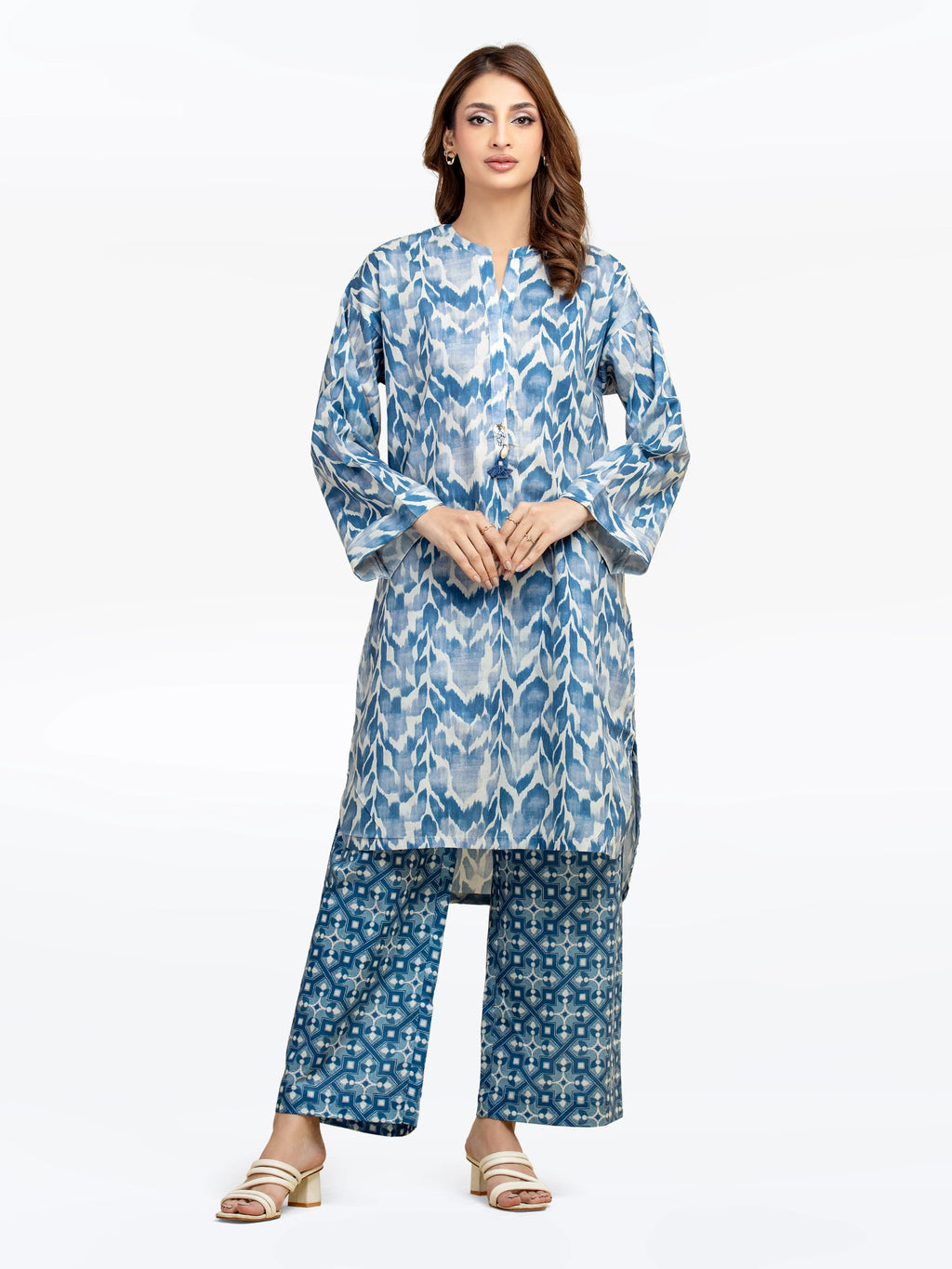 Edenrobe Pret 2Pc Printed Cambric Shirt Trouser in Blue Patterned Design
