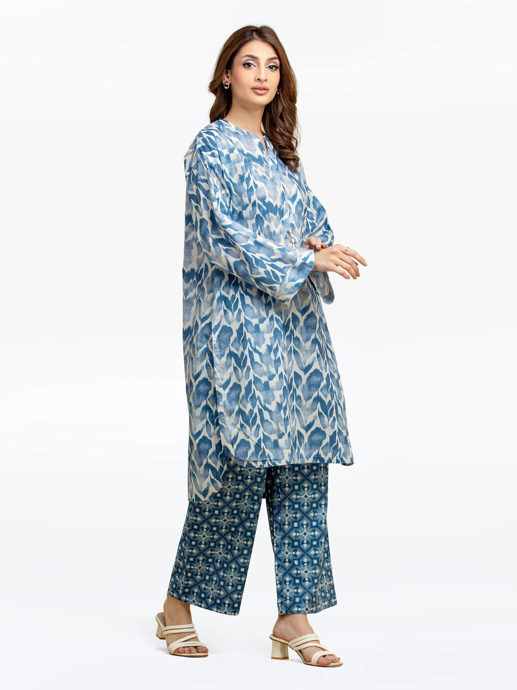 Edenrobe Pret 2Pc Printed Cambric Shirt Trouser in Blue Patterned Design
