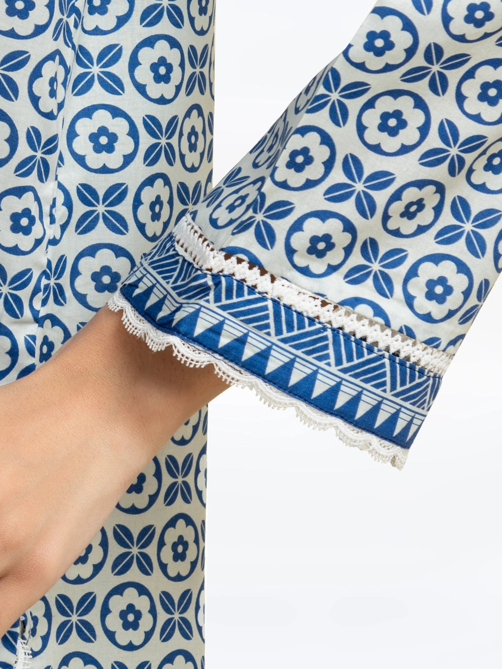 Edenrobe Pret 2Pc Printed Cambric Co-Ord Set in Blue & White