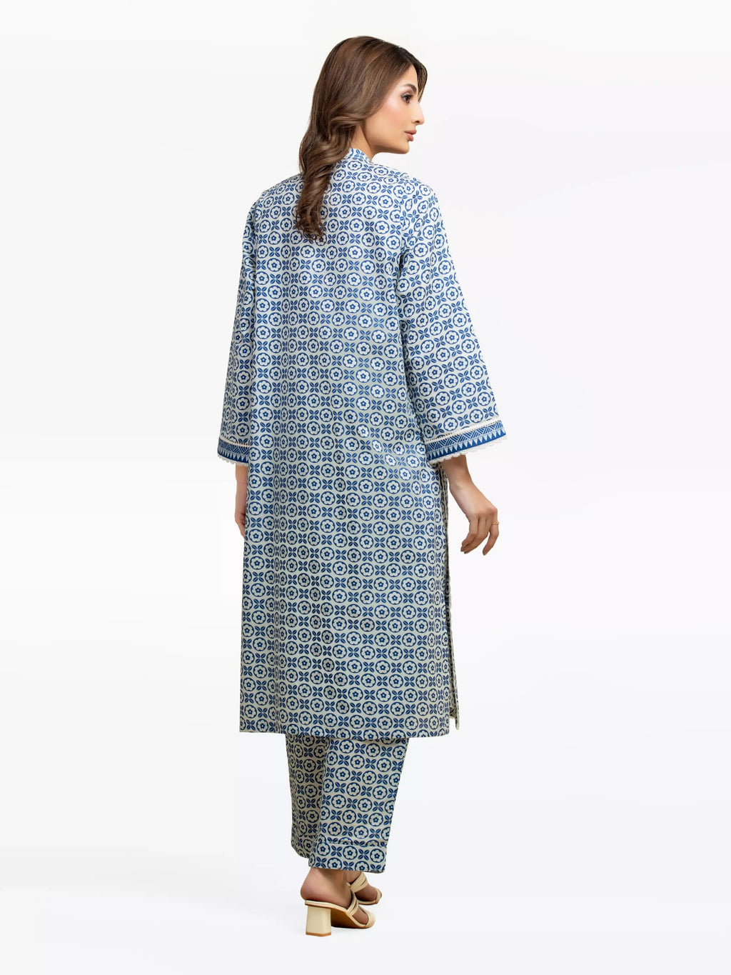 Edenrobe Pret 2Pc Printed Cambric Co-Ord Set in Blue & White