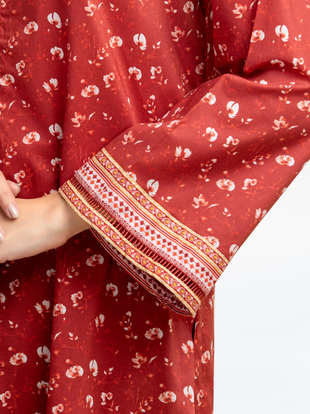 Edenrobe Pret 2Pc Printed Cambric Co-Ord Set in Rust with Floral Pattern