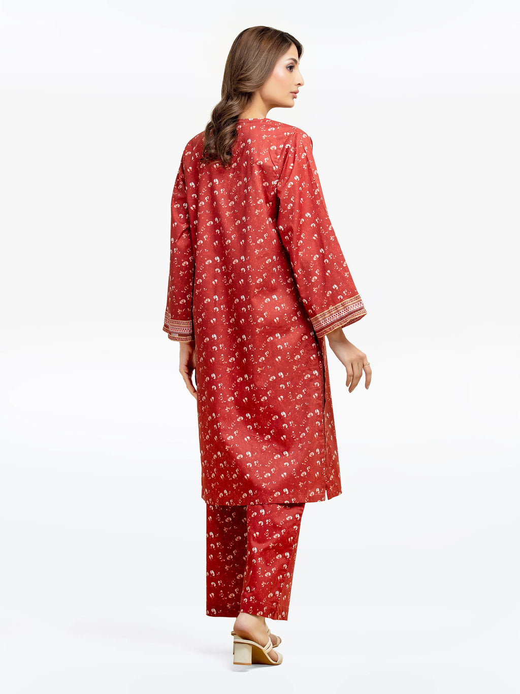 Edenrobe Pret 2Pc Printed Cambric Co-Ord Set in Rust with Floral Pattern