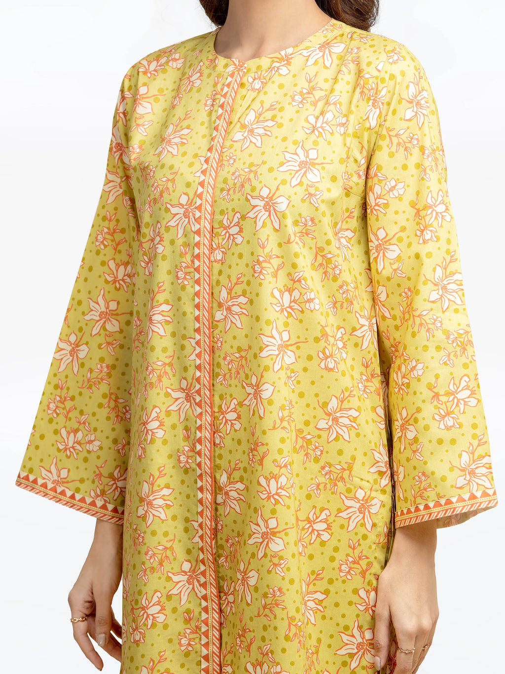 Edenrobe Pret 2Pc Printed Cambric Co-Ord Set in Yellow with Floral Design